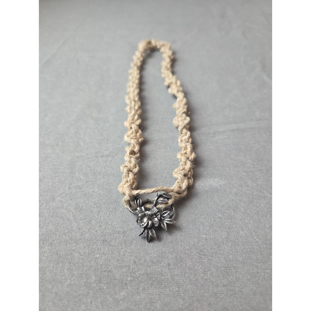 Phat‎ Hemp Necklace 16 Inches Metal Flower 1/2 Inch Thick Twist